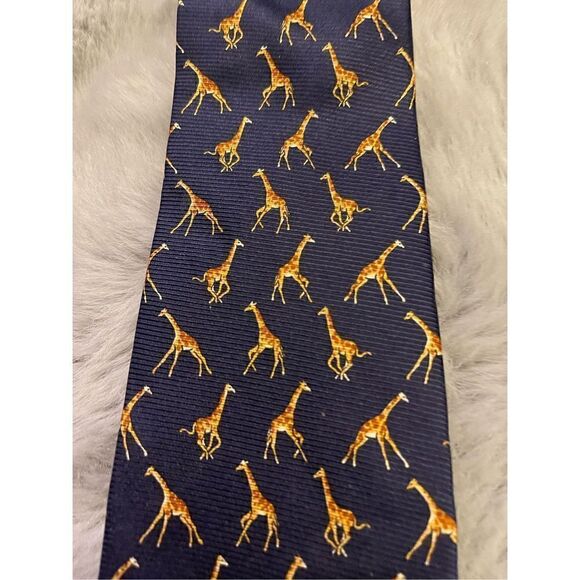 LAUREN Ralph Lauren Hand Finish Silk Tie Dark Blue with Giraffes - Picture 5 of 10